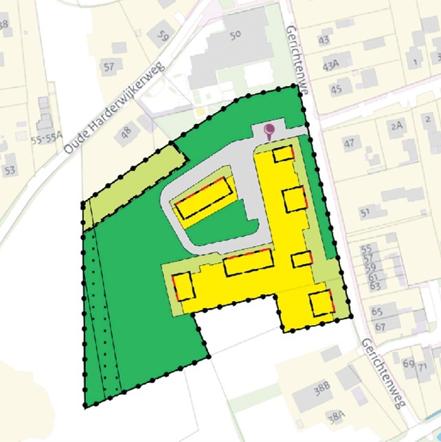 Plankaart Gerichtenweg Hoge Enk waar in totaal 15 woningen gebouwd gaan worden