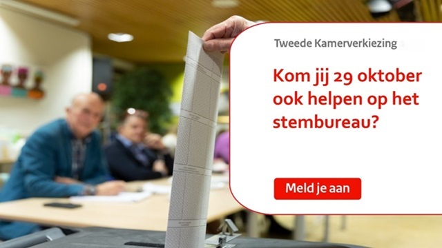 Tweede Kamerverkiezing 2025; Kom jij 29 oktober ook helpen op het stembureau? Meld je aan