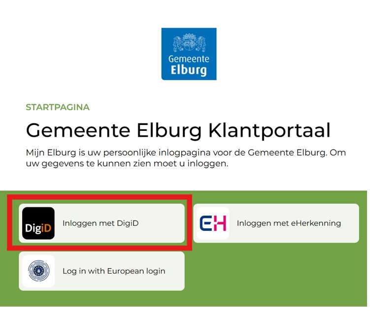Gemeente Elburg Klantportaal, inloggen met DigiD