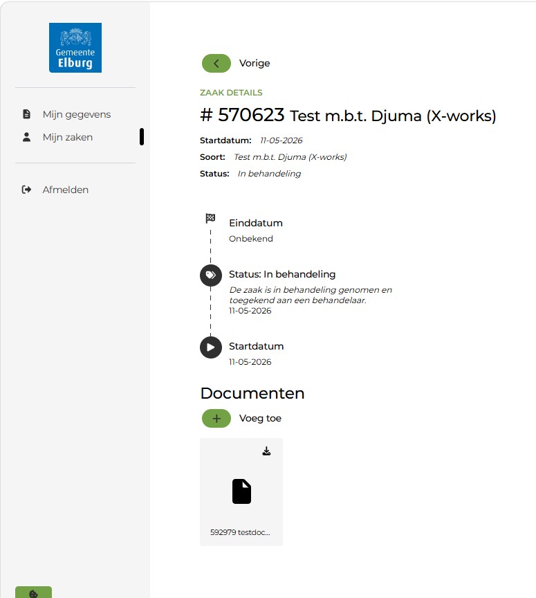 U bent ingelogd, bekijk zaakdetails