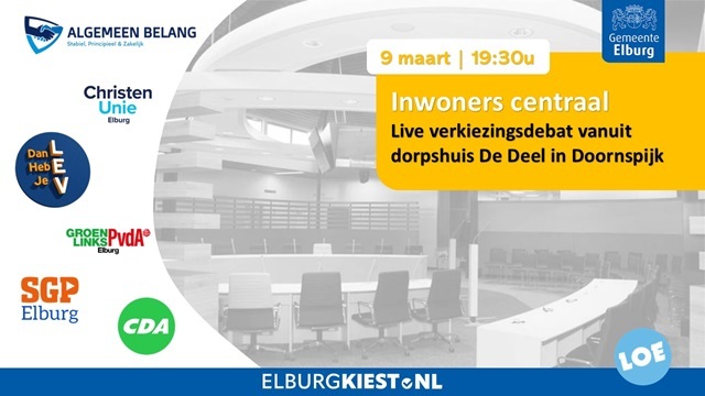 Debat 9 maart 2026 om 19:30 uur - Inwoners centraal - Live verkiezingsdebat vanuit dorpshuis De Deel in Doornspijk
